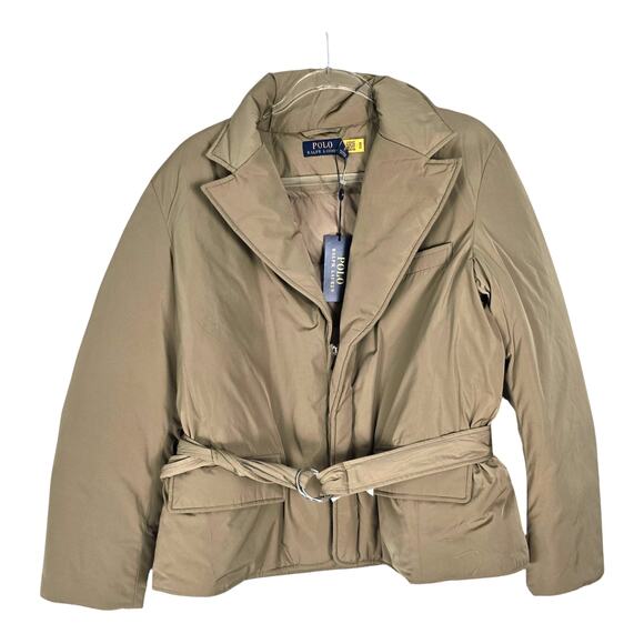 Polo Ralph Lauren Tan Water Repellent Belted Down Jacket Blazer Style Large New - Picture 4 of 13